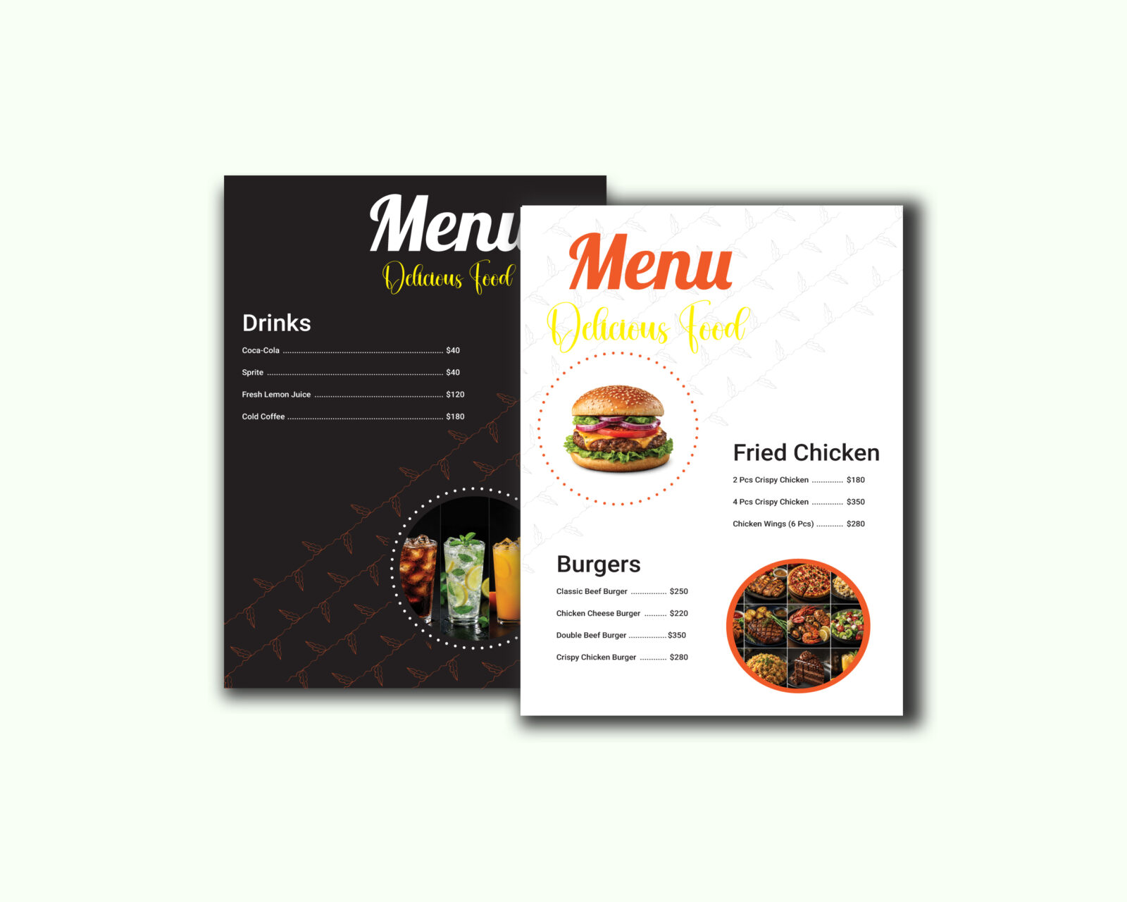 food menu double sided print design template