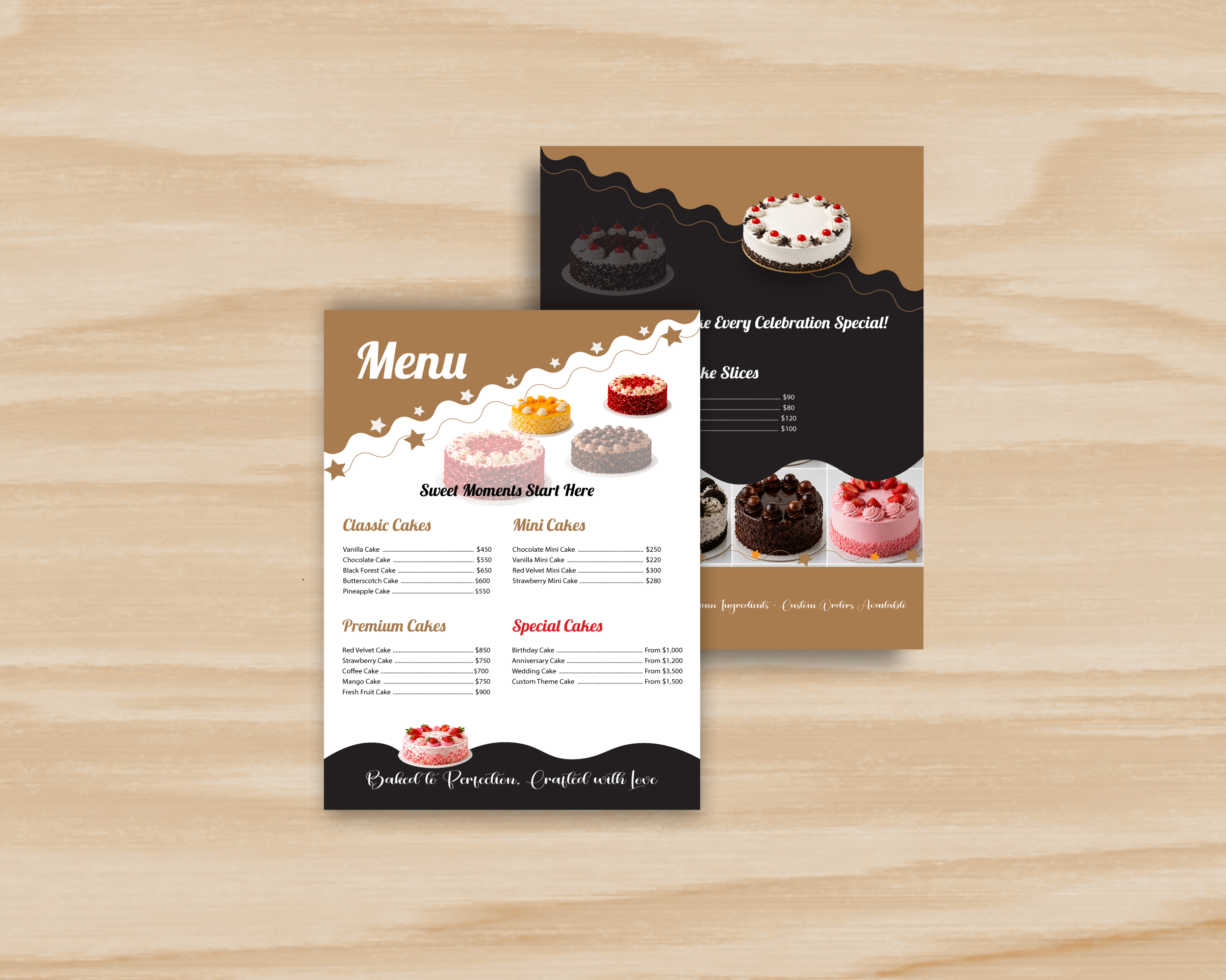 cake menu design template – a4 double sided restaurant style