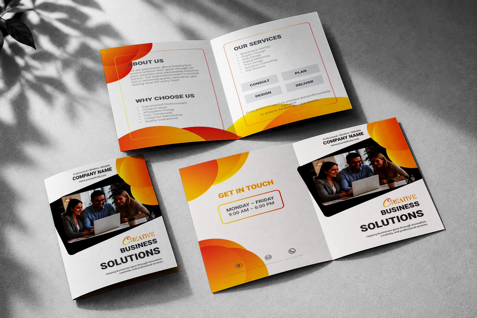 Business Bi-Fold Brochure Design Template with modern corporate layout in AI, EPS and JPEG formats.